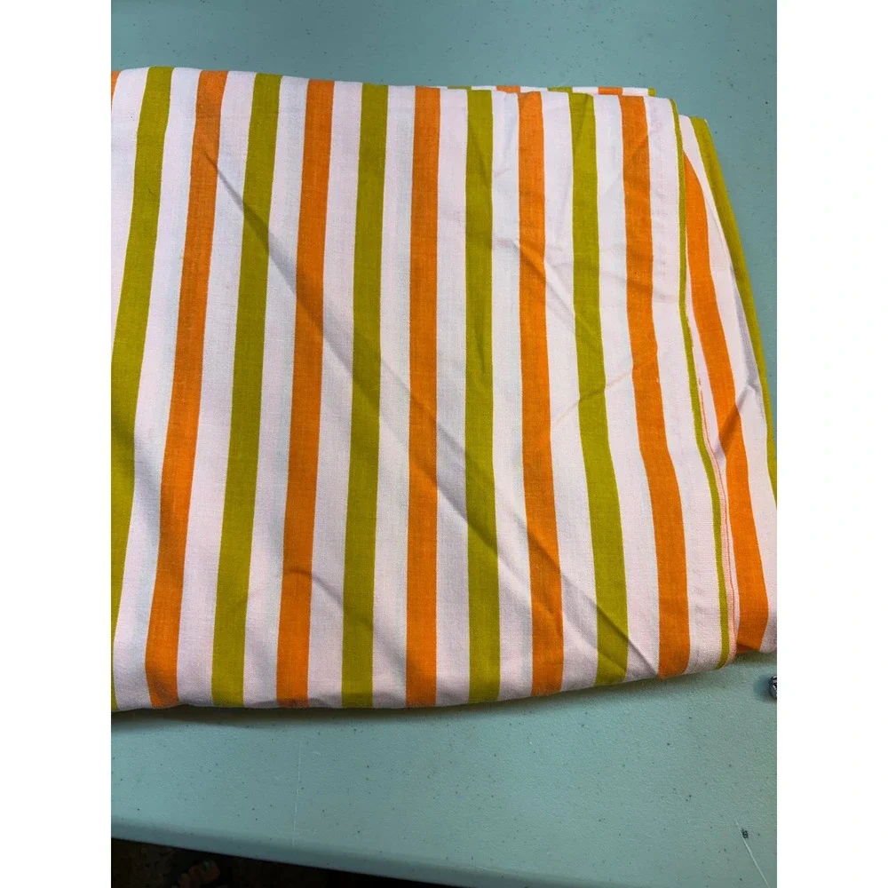 Vintage Muslin Full Double 70s orange green pink striped sheet